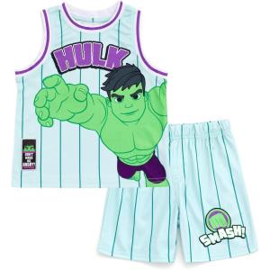imageMarvel SpiderMan Miles Morales Hulk Mesh Jersey Tank Top Shirt and Basketball Shorts Toddler to Big Kid Sizes 2T  1820Mint Green  the Hulk