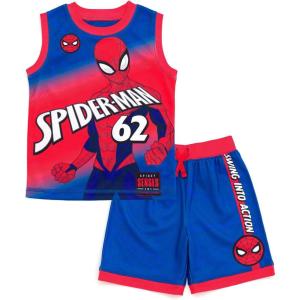 imageMarvel SpiderMan Miles Morales Hulk Mesh Jersey Tank Top Shirt and Basketball Shorts Toddler to Big Kid Sizes 2T  1820Red  Blue