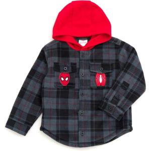 imageMarvel SpiderMan Plaid Flannel Hooded Shacket with Fleece Lining Toddler to Big Kid Sizes 3T  1416Gray  Red  Spiderman