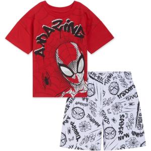 imageMarvel SpiderMan TShirt and French Terry Shorts Outfit Set Toddler to Big Kid Sizes 2T  1012Red  White