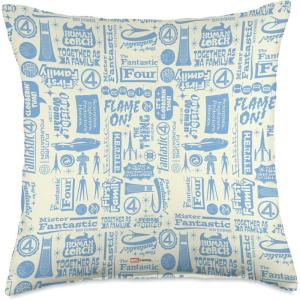 imageMarvel Studios The Fantastic Four First Steps Words ampamp Icons Throw Pillow18x18