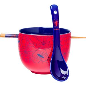 imageSilver Buffalo Marvel SpiderMan Japanese Manga Comic Panels Ceramic Ramen Noodle Rice Bowl with Chopsticks Microwave Safe 20 OuncesSpiderMan Spiders and Webs Spoon
