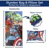imageJay Franco Kids Slumber Bag and Pillow  54 x 27 Inch Comfy Indoor Sleeping Bag for School and Sleepovers 2 Piece Set Blue  SpidermanBlue  Avengers
