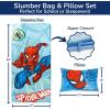 imageJay Franco Kids Slumber Bag and Pillow  54 x 27 Inch Comfy Indoor Sleeping Bag for School and Sleepovers 2 Piece Set Blue  SpidermanBlue  Spiderman