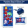 imageJay Franco Kids Slumber Bag and Pillow  54 x 27 Inch Comfy Indoor Sleeping Bag for School and Sleepovers 2 Piece Set Blue  SpidermanBlue  Spidey  His Amazing Friends