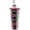 imageSilver Buffalo Marvel Avengers SpiderMan Plastic Cold Cup with Lid and Straw Topper 24 OuncesNightmare Before Christmas Misfit Love