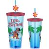 imageSilver Buffalo Marvel Avengers SpiderMan Plastic Cold Cup with Lid and Straw Topper 24 OuncesLilo and Stitch Surfing