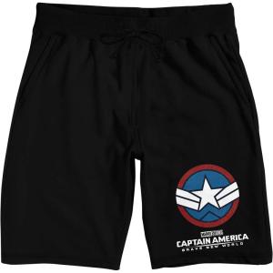 imageCaptain America Brave New World Title Artwork and Shield Mens Black Lounge Shorts