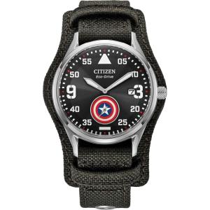 imageCitizen Mens EcoDrive Marvel Captain America Dark Gray Stainless Steel Nylon Strap Watch BV114000W
