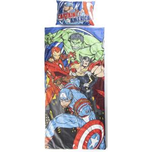 imageJay Franco Kids Slumber Bag and Pillow  54 x 27 Inch Comfy Indoor Sleeping Bag for School and Sleepovers 2 Piece Set Blue  SpidermanBlue  Avengers