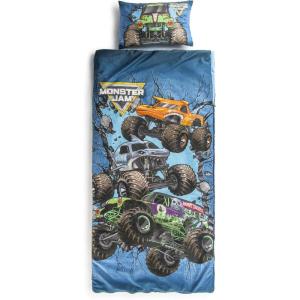 imageJay Franco Kids Slumber Bag and Pillow  54 x 27 Inch Comfy Indoor Sleeping Bag for School and Sleepovers 2 Piece Set Blue  SpidermanBlue  Monster Jam
