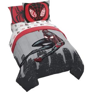 imageJay Franco Marvel Spiderman Webtastic 5 Piece Twin Size Bed Set  Includes Reversible Comforter ampamp Sheet Set  Super Soft Kids Bedding Fade Resistant Microfiber Official Marvel ProductGray  Miles Morales