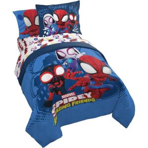 imageJay Franco Marvel Spiderman Webtastic 5 Piece Twin Size Bed Set  Includes Reversible Comforter ampamp Sheet Set  Super Soft Kids Bedding Fade Resistant Microfiber Official Marvel ProductBlue  Spidey  Friends