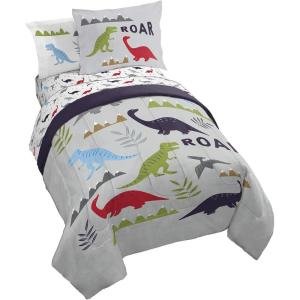 imageJay Franco Marvel Spiderman Webtastic 5 Piece Twin Size Bed Set  Includes Reversible Comforter ampamp Sheet Set  Super Soft Kids Bedding Fade Resistant Microfiber Official Marvel ProductGray  Dinosaur