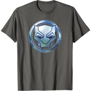 imageMarvel Black Panther Wakanda Forever Metal Panther Logo TShirtAsphalt Grey