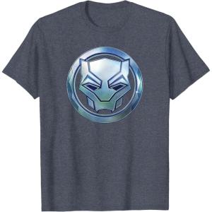 imageMarvel Black Panther Wakanda Forever Metal Panther Logo TShirtHeather Blue