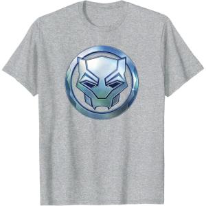 imageMarvel Black Panther Wakanda Forever Metal Panther Logo TShirtHeather Grey