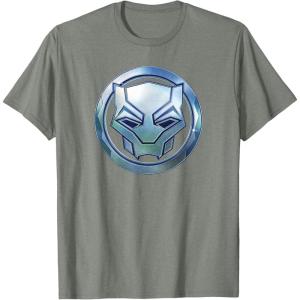 imageMarvel Black Panther Wakanda Forever Metal Panther Logo TShirtOlive Heather