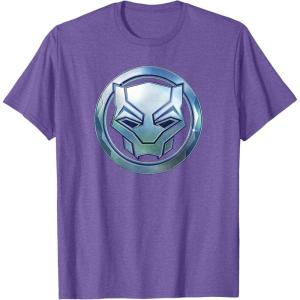 imageMarvel Black Panther Wakanda Forever Metal Panther Logo TShirtPurple Heather