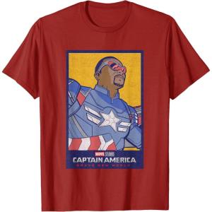 imageMarvel Captain America Brave New World Cap Face Poster TShirtCranberry Red