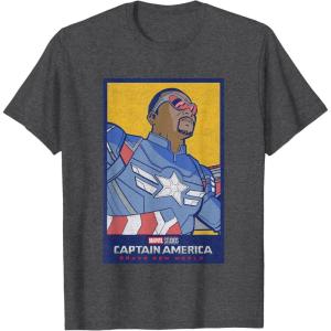 imageMarvel Captain America Brave New World Cap Face Poster TShirtDark Heather Grey