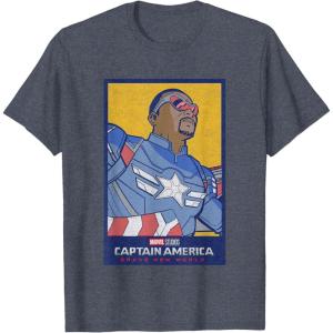 imageMarvel Captain America Brave New World Cap Face Poster TShirtHeather Blue