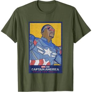imageMarvel Captain America Brave New World Cap Face Poster TShirtOlive Green