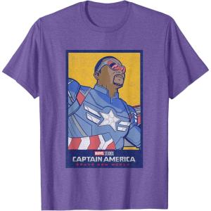 imageMarvel Captain America Brave New World Cap Face Poster TShirtPurple Heather