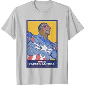 imageMarvel Captain America Brave New World Cap Face Poster TShirtSilver Grey