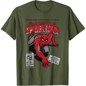 imageMarvel SpiderMan Retro Comic TShirtOlive Green