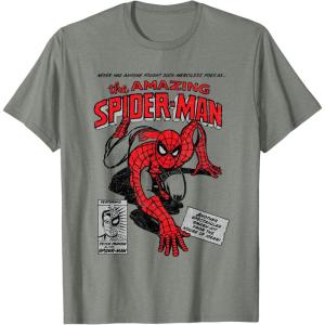 imageMarvel SpiderMan Retro Comic TShirtOlive Heather