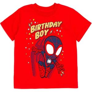 imageMarvel Spidey and His Amazing Friends Birthday TShirt Toddler to Big Kid Sizes 2T  1012Red  Miles Morales