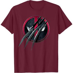 imageMarvel Studios Deadpool ampamp Wolverine Slashed Icon with Claws TShirtBurgundy
