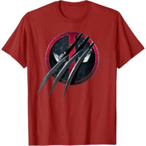 imageMarvel Studios Deadpool ampamp Wolverine Slashed Icon with Claws TShirtCranberry Red