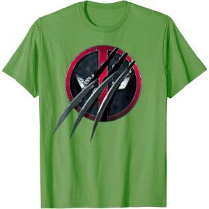 imageMarvel Studios Deadpool ampamp Wolverine Slashed Icon with Claws TShirtGrass Green