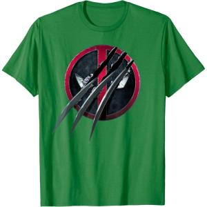 imageMarvel Studios Deadpool ampamp Wolverine Slashed Icon with Claws TShirtKelly Green