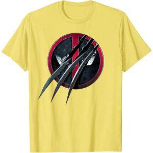 imageMarvel Studios Deadpool ampamp Wolverine Slashed Icon with Claws TShirtLemon Yellow