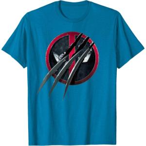 imageMarvel Studios Deadpool ampamp Wolverine Slashed Icon with Claws TShirtSapphire Blue