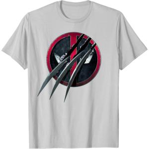 imageMarvel Studios Deadpool ampamp Wolverine Slashed Icon with Claws TShirtSilver Grey