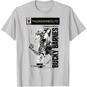 imageMarvel Studios Thunderbolts Bucky Barnes BampampW Comic Cover 2 TShirtSilver Grey
