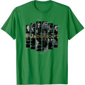 imageMarvel Studios Thunderbolts Team Glitched with Logo TShirtKelly Green