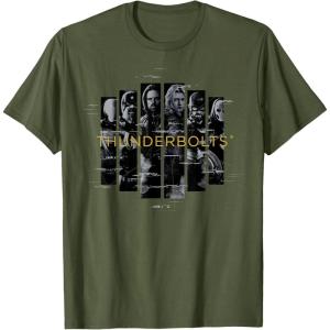 imageMarvel Studios Thunderbolts Team Glitched with Logo TShirtOlive Green