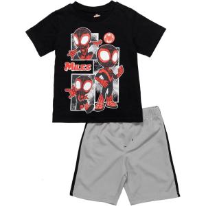 imageMarvel TShirt and Mesh Shorts Outfit Set Toddler to Big Kid Sizes 2T  1416BlackGray