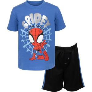 imageMarvel TShirt and Mesh Shorts Outfit Set Toddler to Big Kid Sizes 2T  1416BlueBlack