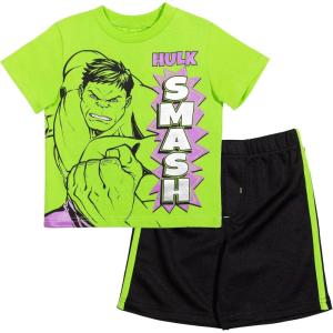 imageMarvel TShirt and Mesh Shorts Outfit Set Toddler to Big Kid Sizes 2T  1416Hulk