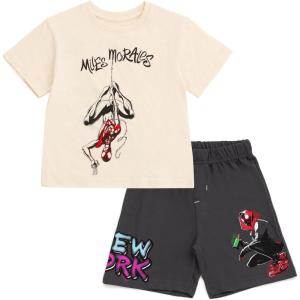 imageMarvel TShirt and Mesh Shorts Outfit Set Toddler to Big Kid Sizes 2T  1416White  Gray  Miles Morales