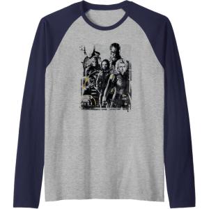 imageMarvel Thunderbolts Topographic Map Group Shot Raglan Baseball TeeNavy BlueAthletic Heather