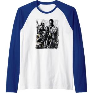 imageMarvel Thunderbolts Topographic Map Group Shot Raglan Baseball TeeRoyal BlueWhite