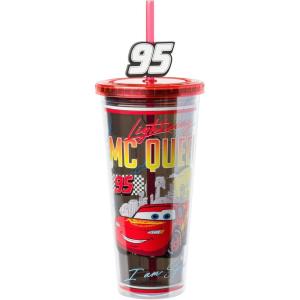imageSilver Buffalo Marvel Avengers SpiderMan Plastic Cold Cup with Lid and Straw Topper 24 OuncesCars Lightning McQueen
