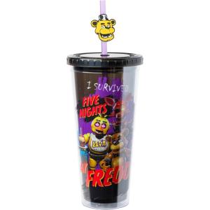 imageSilver Buffalo Marvel Avengers SpiderMan Plastic Cold Cup with Lid and Straw Topper 24 OuncesFive Night at Freddys I Survived